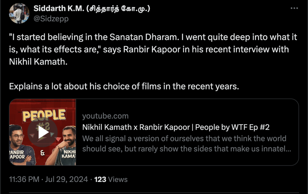 Ranbir Kapoor Sanatan Dharma Reactions